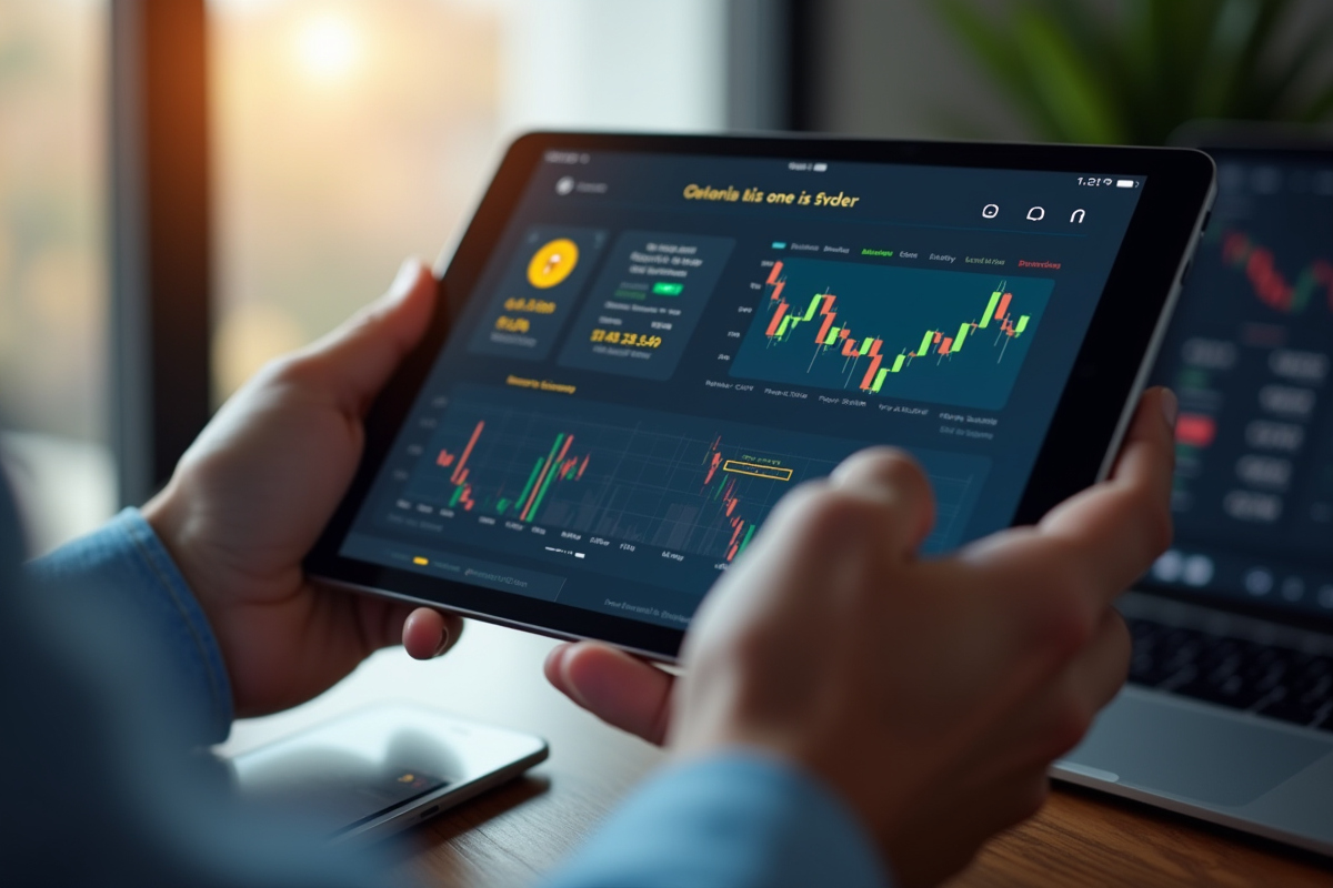 Main analysant graphiques Solana sur une tablette lumineuse