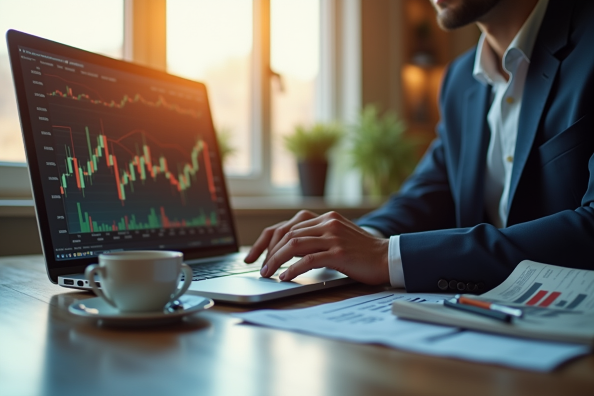 Professionnel analysant un graphique boursier sur un ordinateur