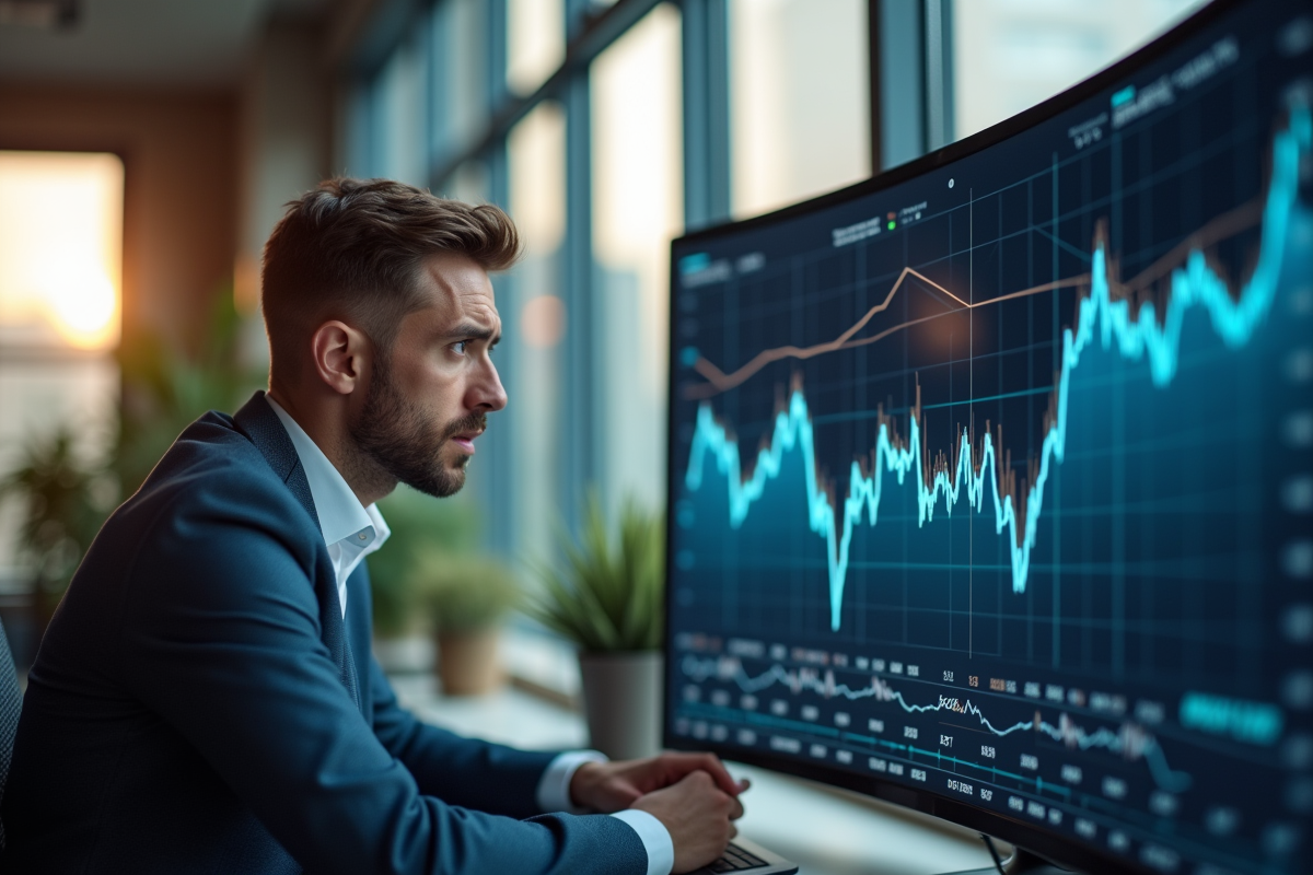 Analyste financier inquiet regardant un graphique en baisse