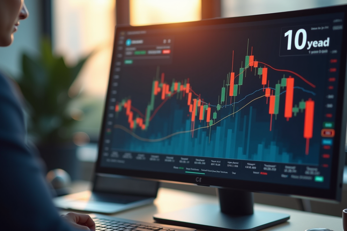 Analyste financier examinant un graphique coloré sur un moniteur moderne