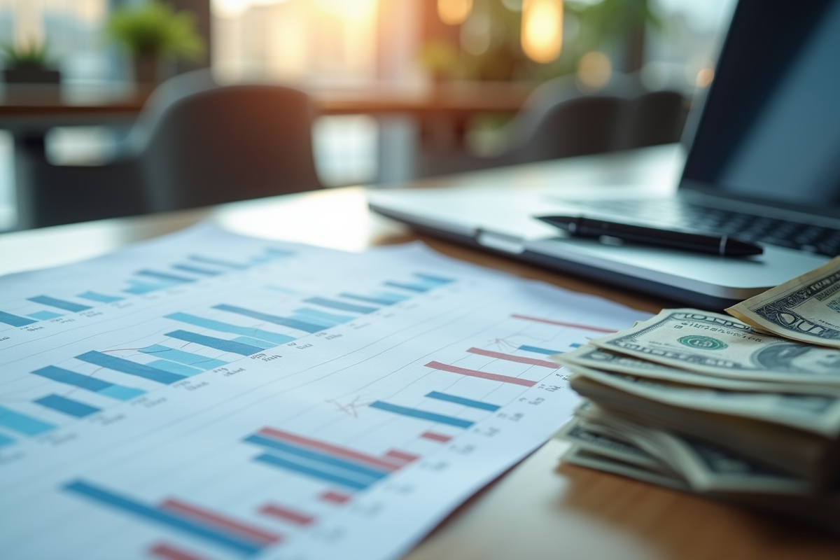 Bureau moderne avec graphiques financiers et certificats d'obligations