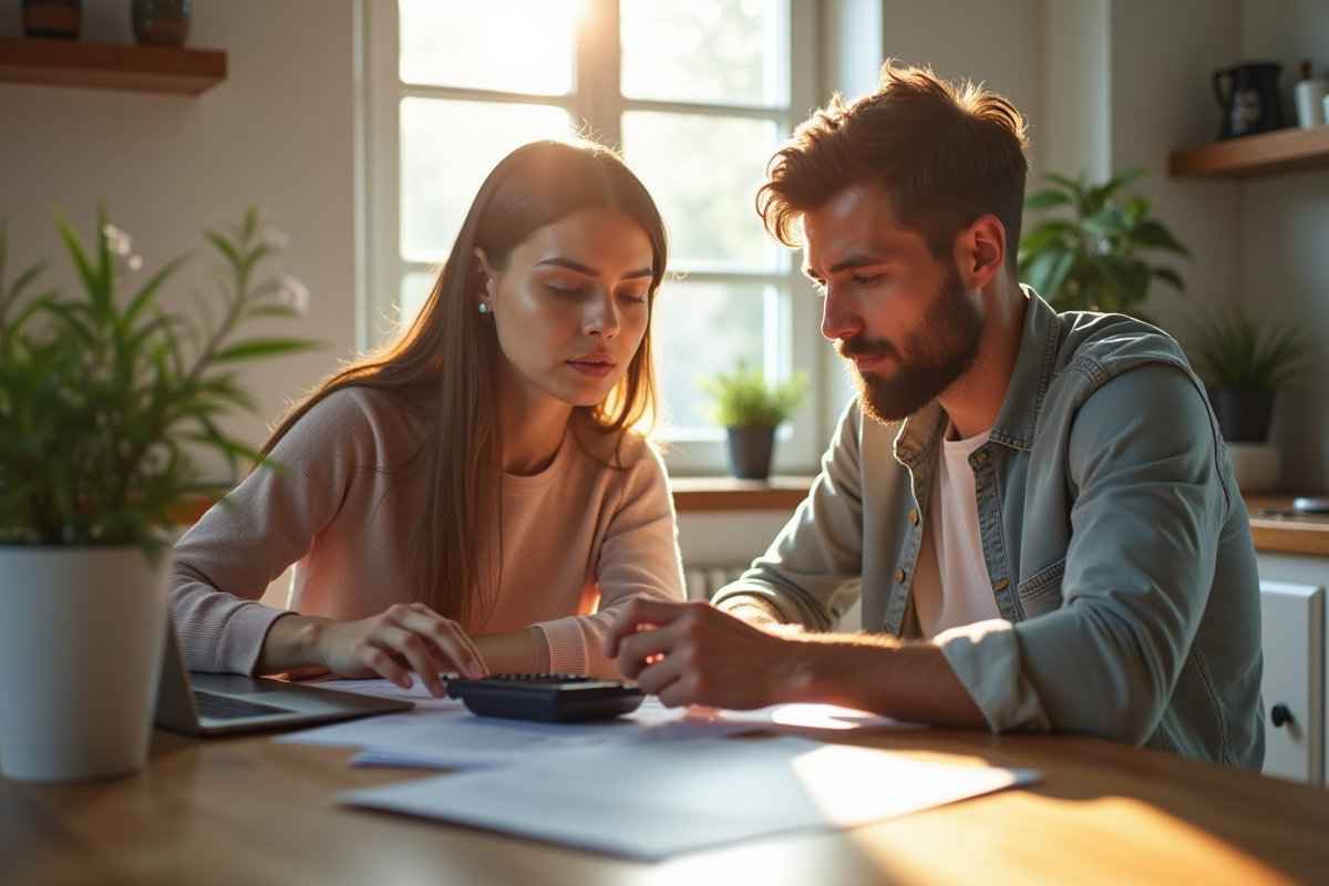 Jeune couple examinant des documents de prêt immobilier