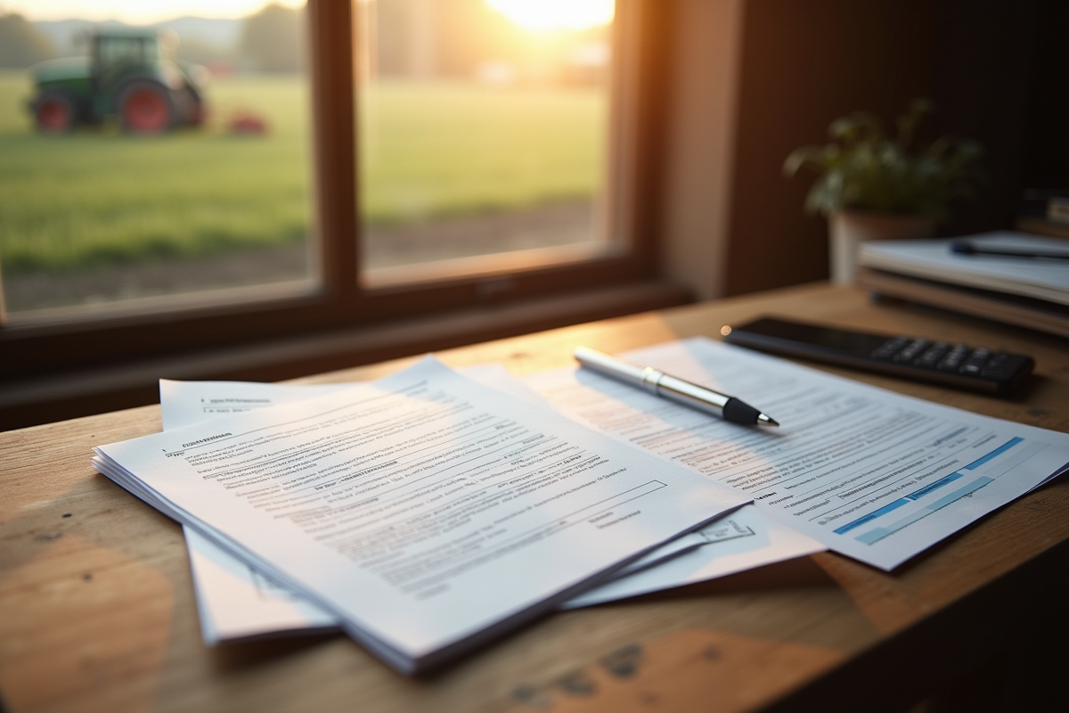 Dossiers et contrats de prêt sur une table en ferme