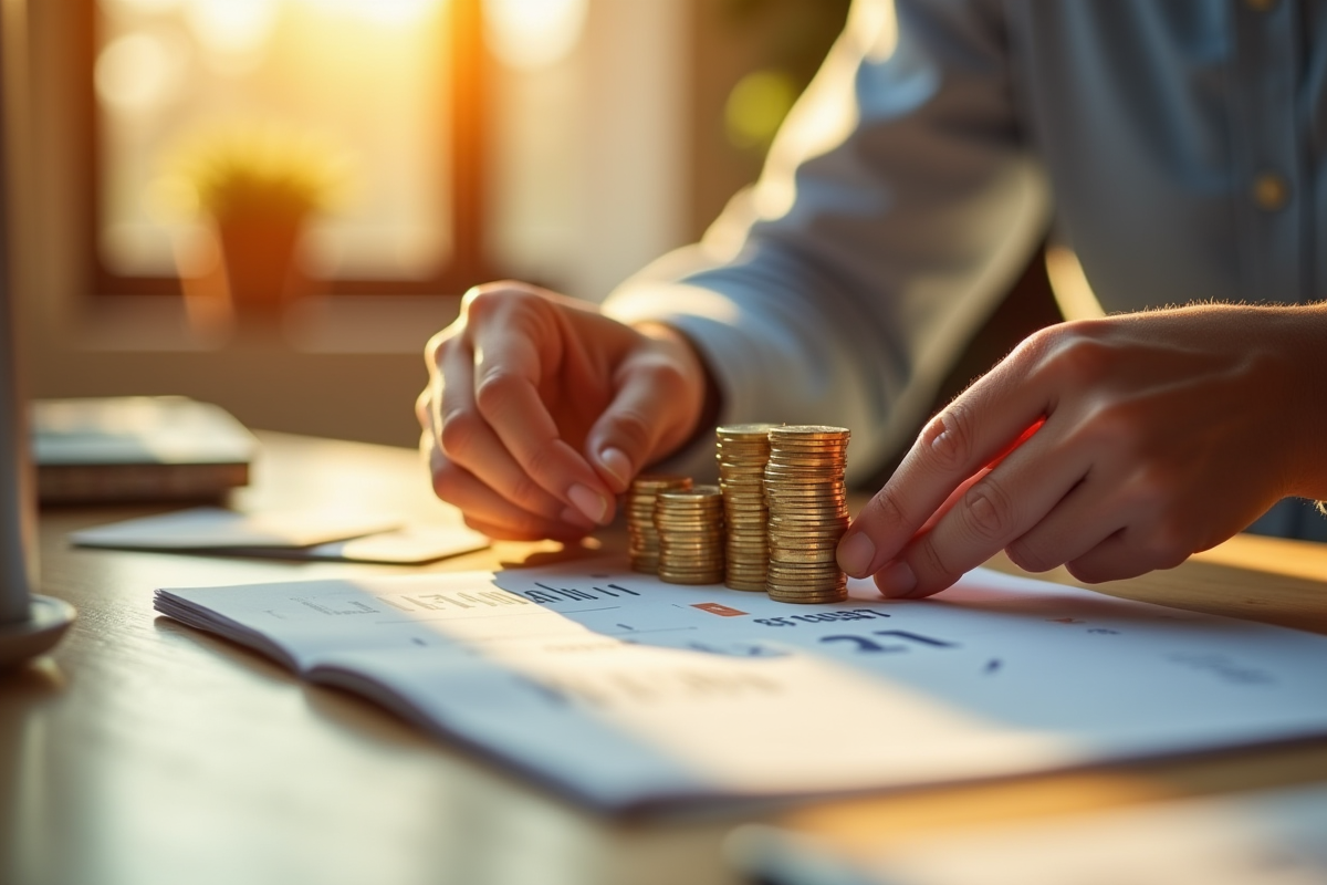 Mains empilant des pièces d