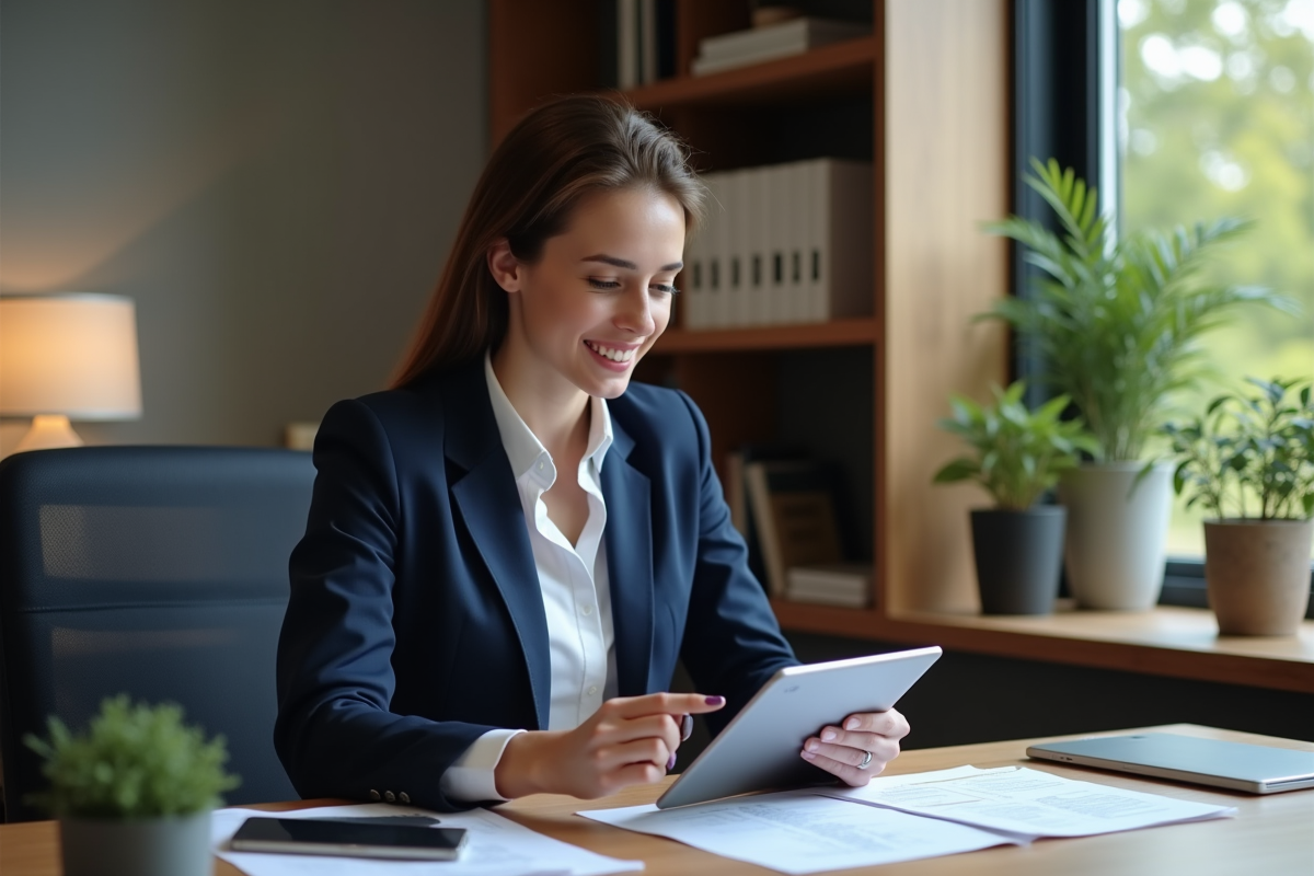 Femme d affaires en costume dans un bureau moderne