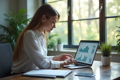 Femme d'affaires analysant des graphiques financiers au bureau