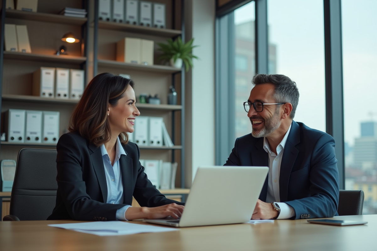 Femme professionnelle consultant avec comptable dans un bureau contemporain