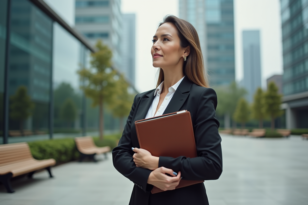 Femme confiante dans un environnement urbain moderne