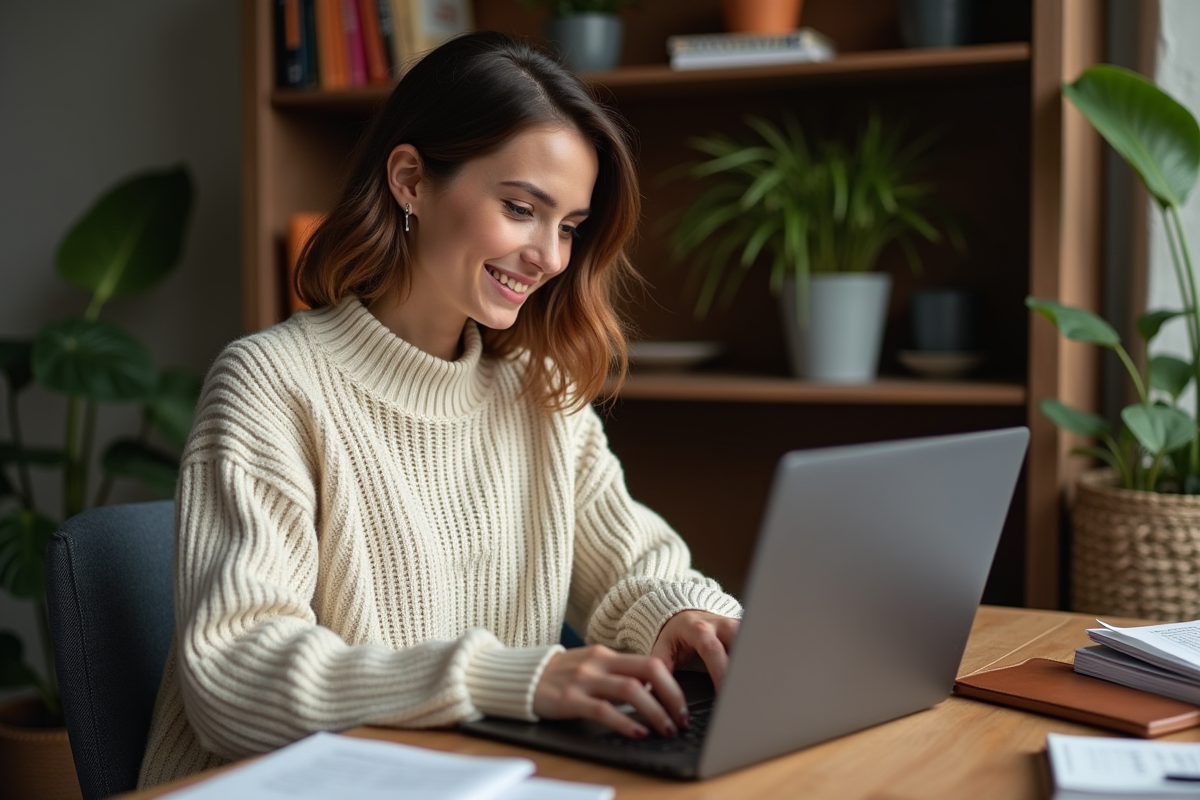 Jeune femme entrepreneure vérifiant son portefeuille Bitcoin