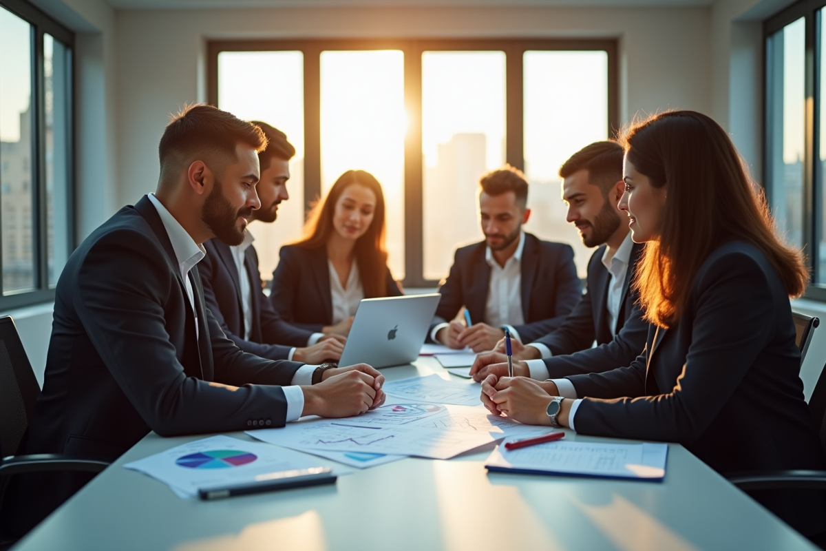 Groupe de personnes d'affaires analysant des graphiques financiers