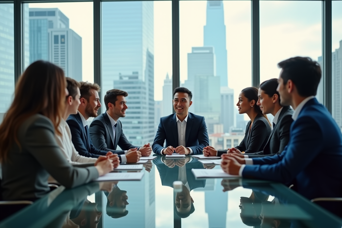 Groupe de professionnels en réunion dans un bureau moderne