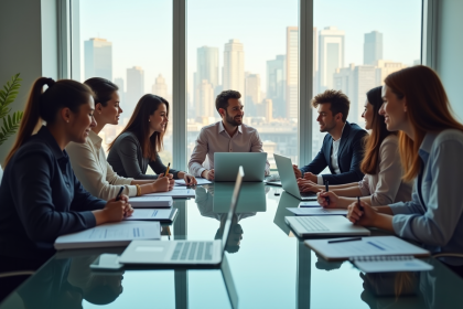 Groupe de jeunes professionnels collaborant dans un bureau lumineux