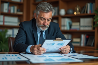 Homme d'affaires examinant des graphiques de taux d'intérêt