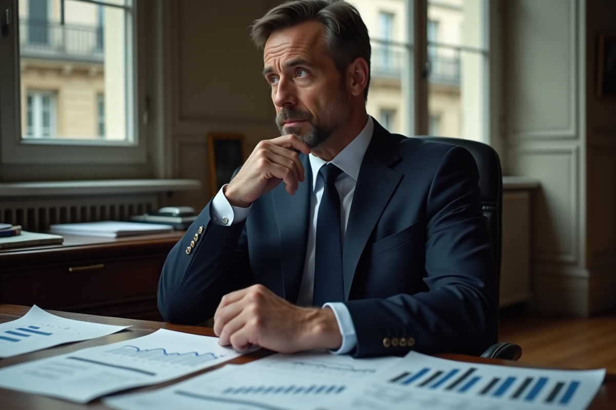 Homme d'affaires français en costume navy à Paris