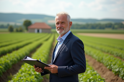 Homme d'âge moyen dans la campagne française avec dossier