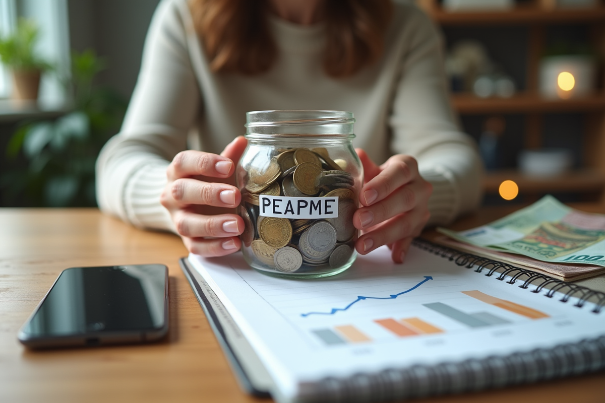 Mains tenant un pot avec des pièces et billets d euro