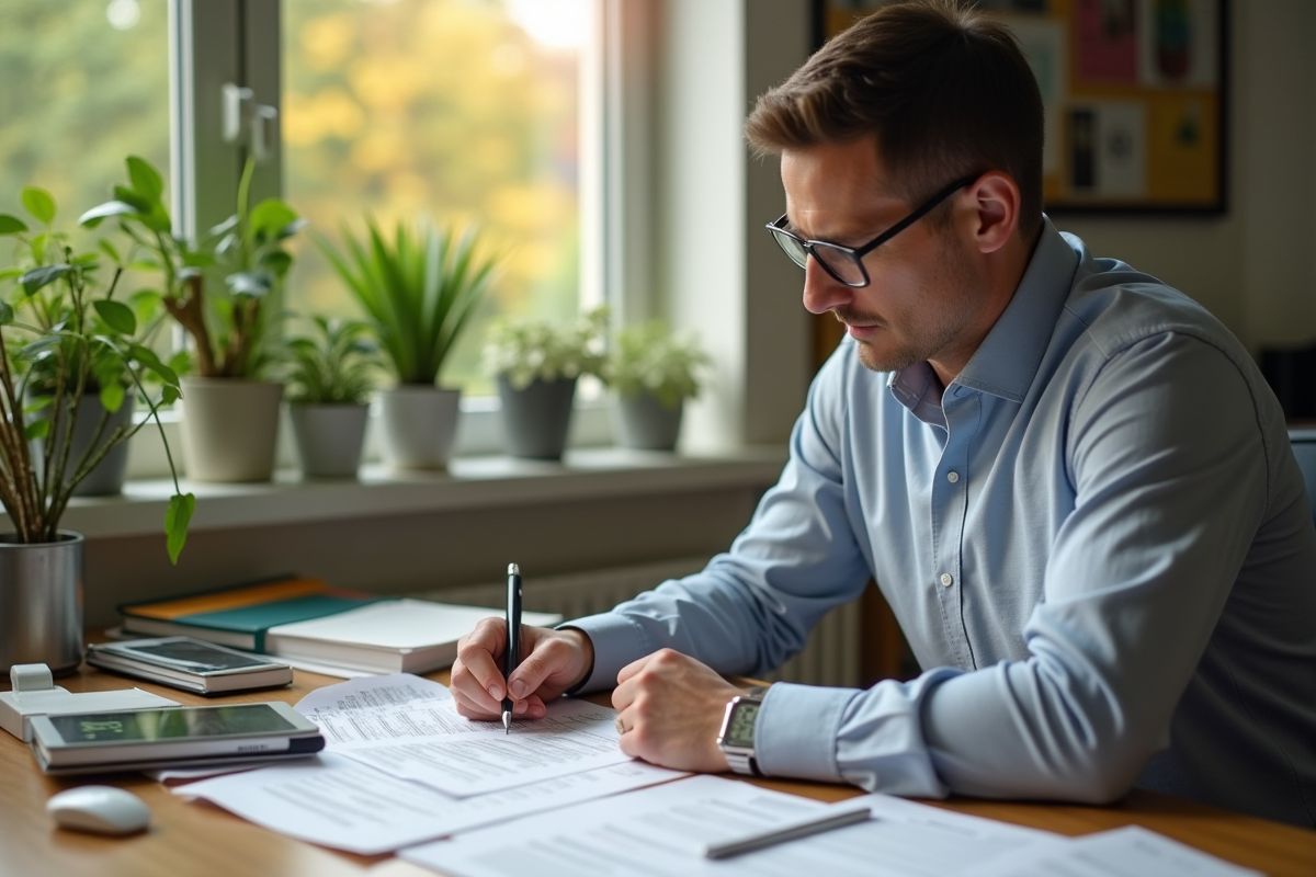 Adult confiant triant documents financiers à un bureau