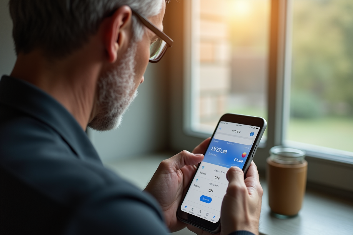 Personne inquiète regardant son solde euro sur une appli bancaire