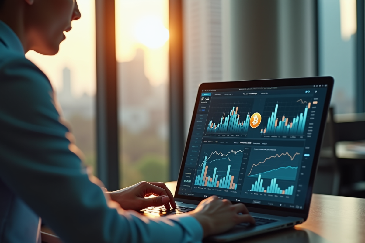 Professionnel en affaires examinant un portefeuille numérique de cryptomonnaie