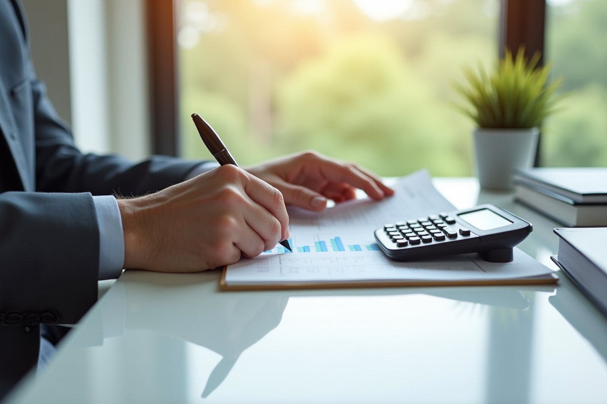 Professionnel mature travaillant à un bureau minimaliste pour la retraite