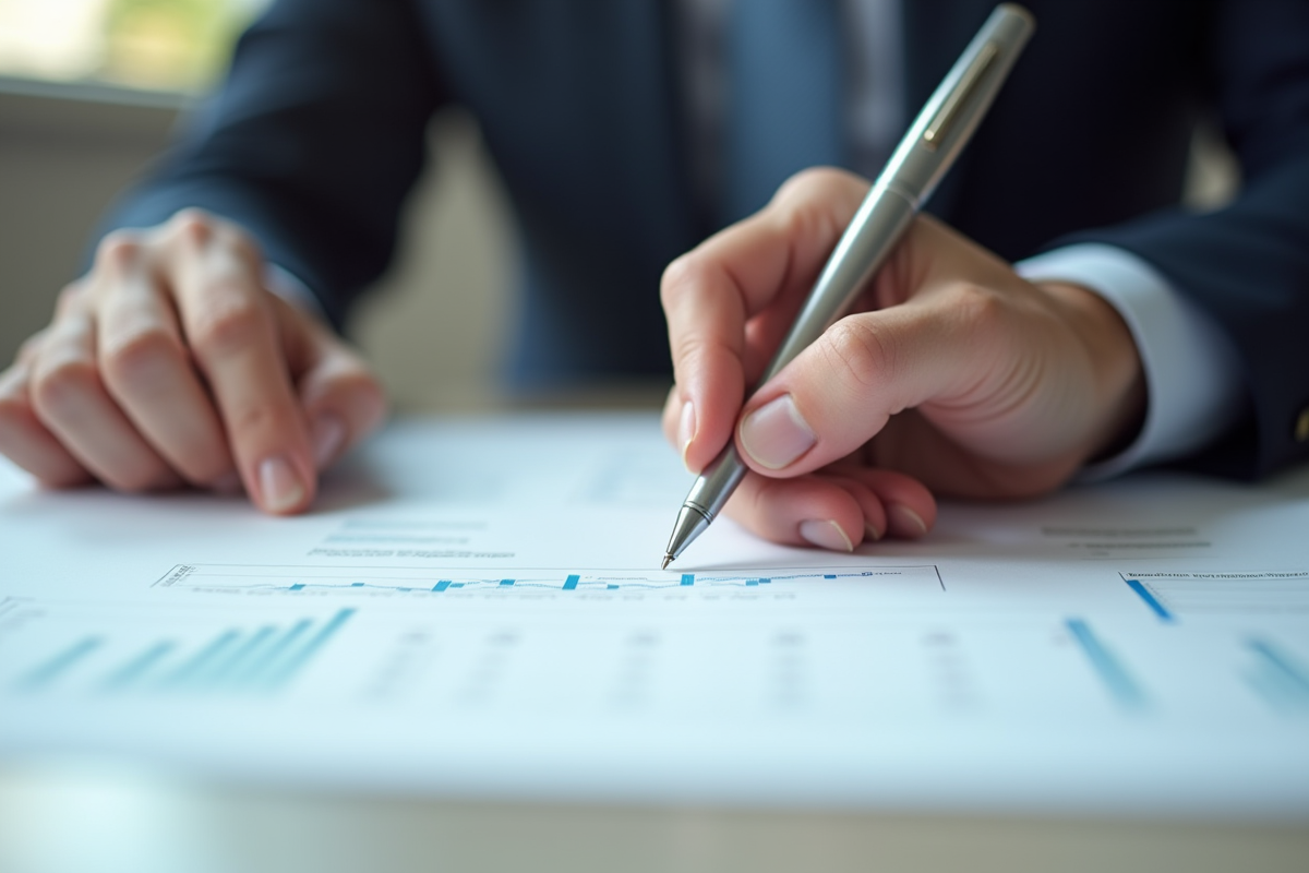Main signant un accord financier avec stylo argenté